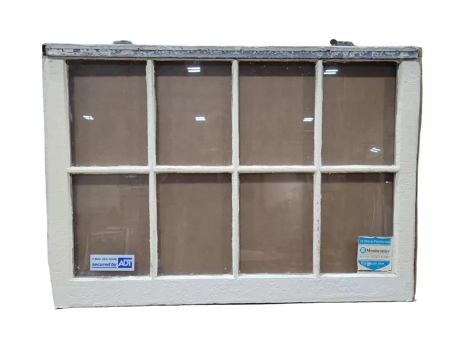 Vintage 8-Lite Wood Window Sash – Wide Frame with Top Rail Hardware