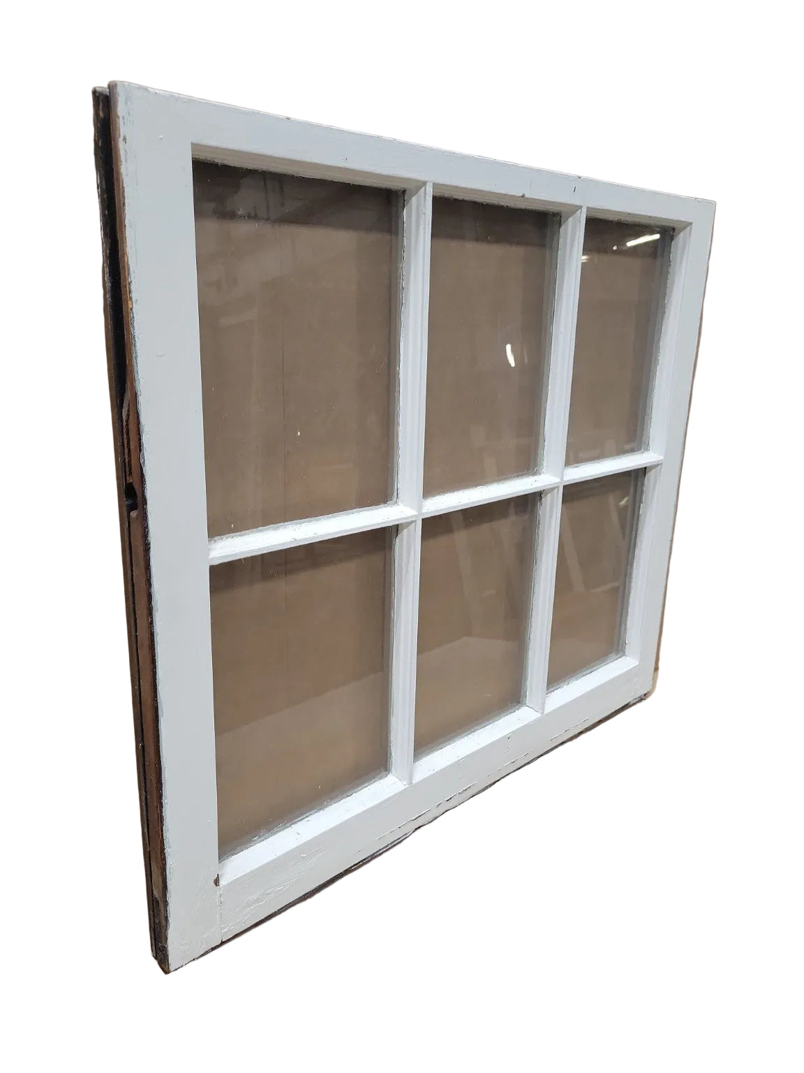 Vintage 6-Lite Wood Window Sash – White Painted Frame (Chipped Finish)