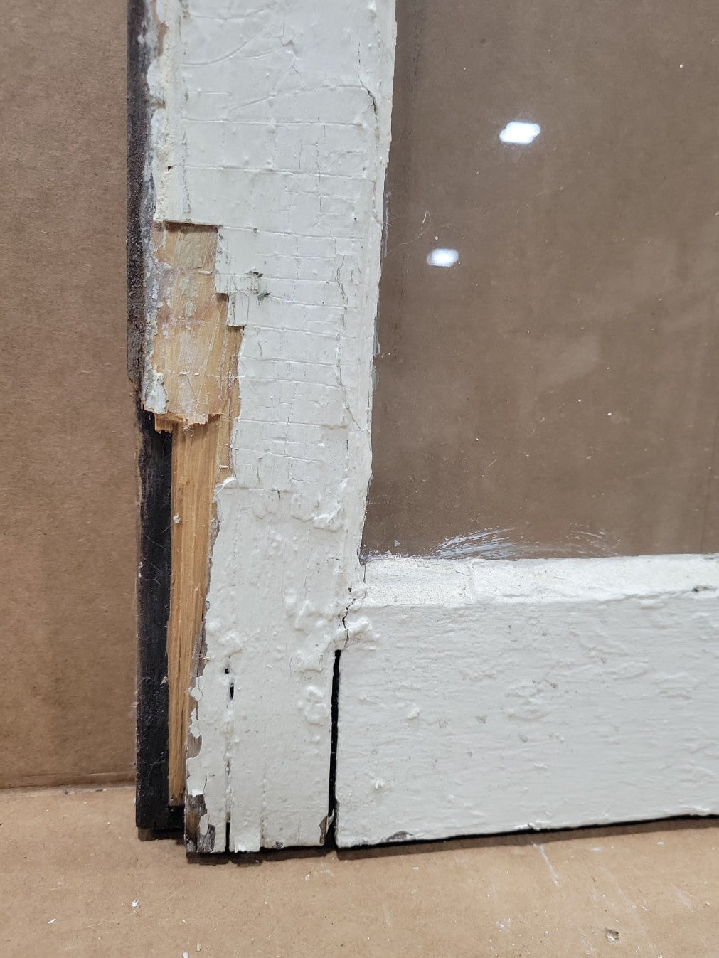 Vintage 6-Lite Wood Window Sash – White Painted Frame (Chipped Finish)
