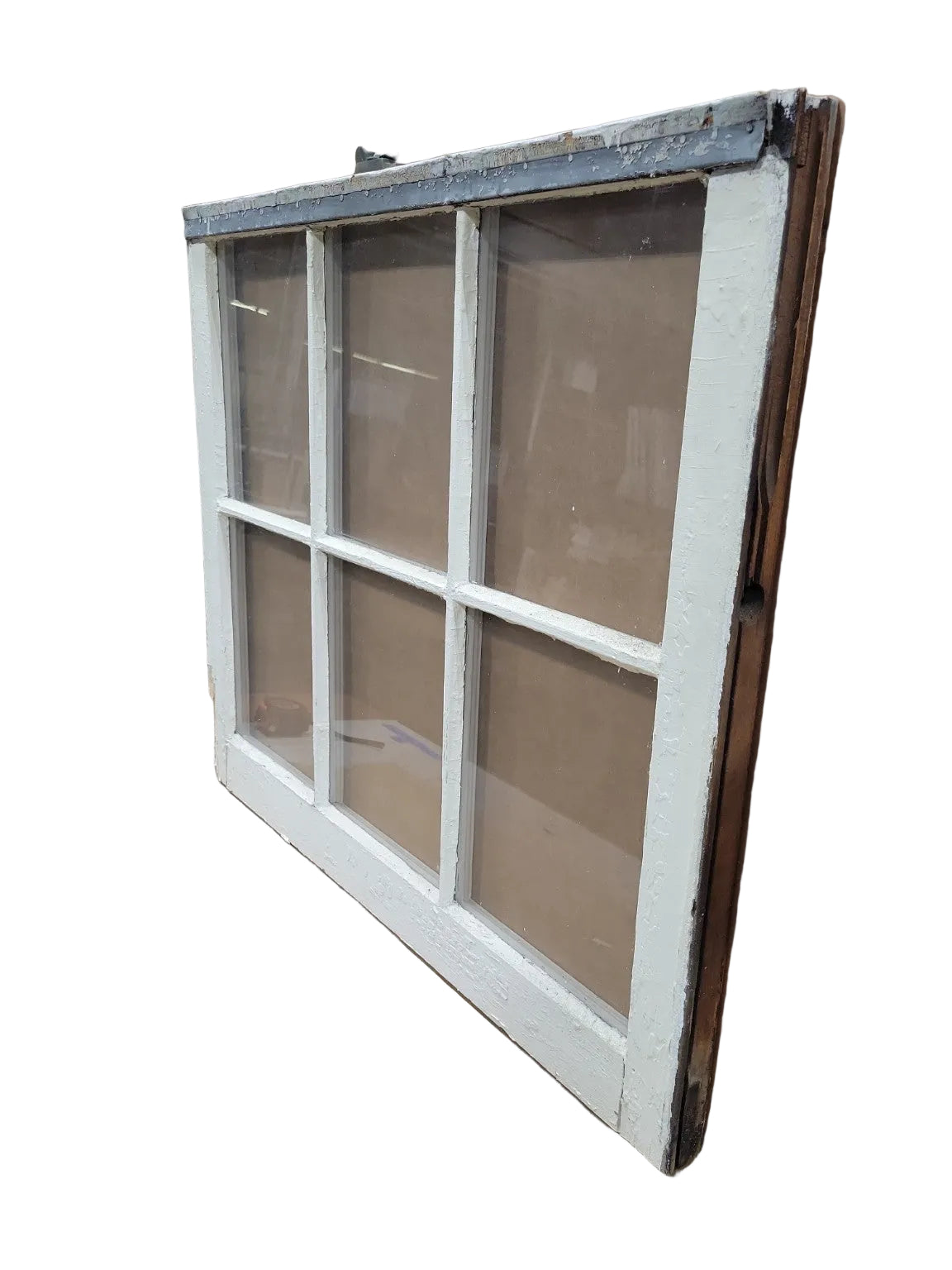 Vintage 6-Lite Wood Window Sash – White Painted Frame (Chipped Finish)