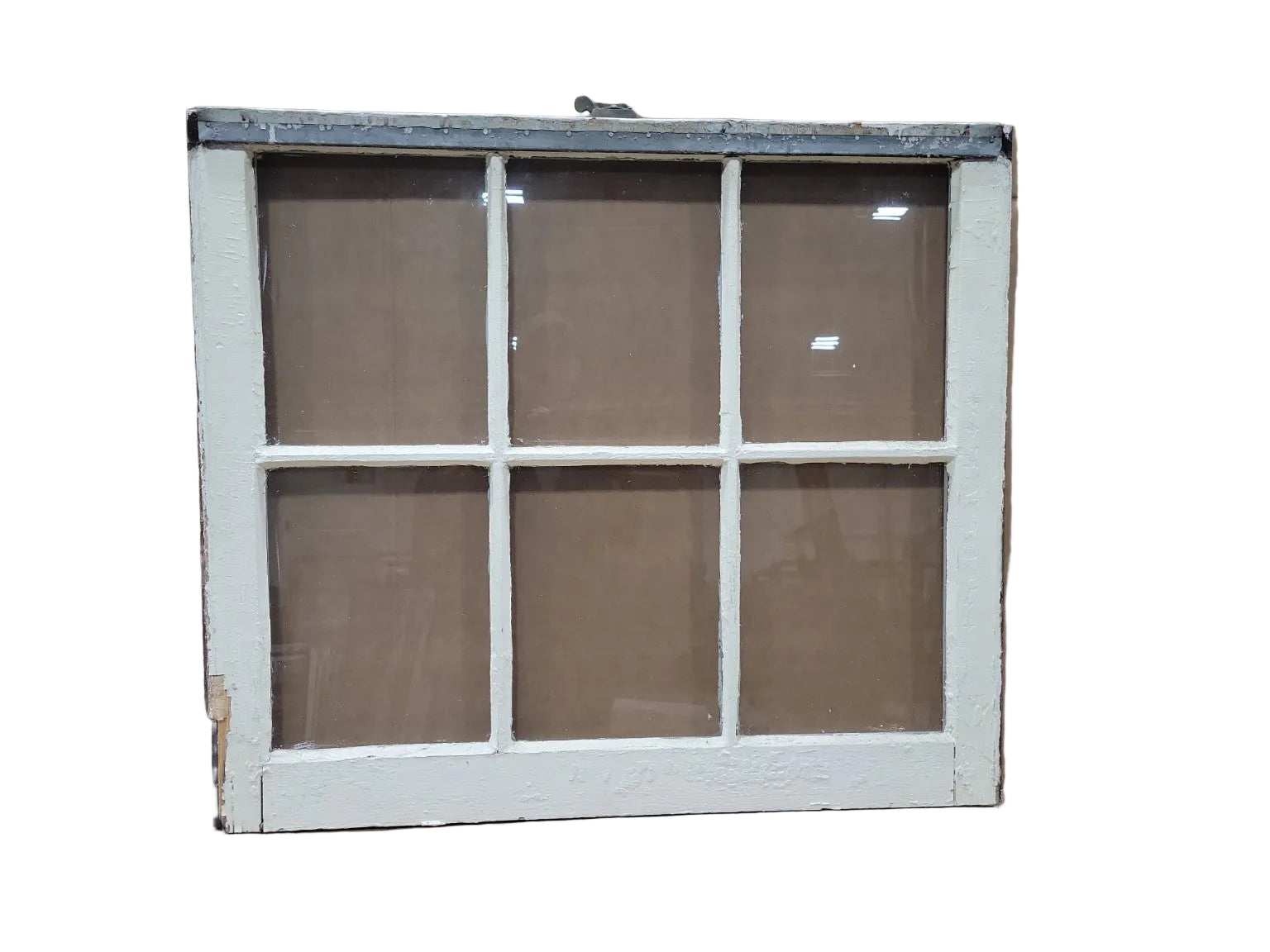 Vintage 6-Lite Wood Window Sash – White Painted Frame (Chipped Finish)