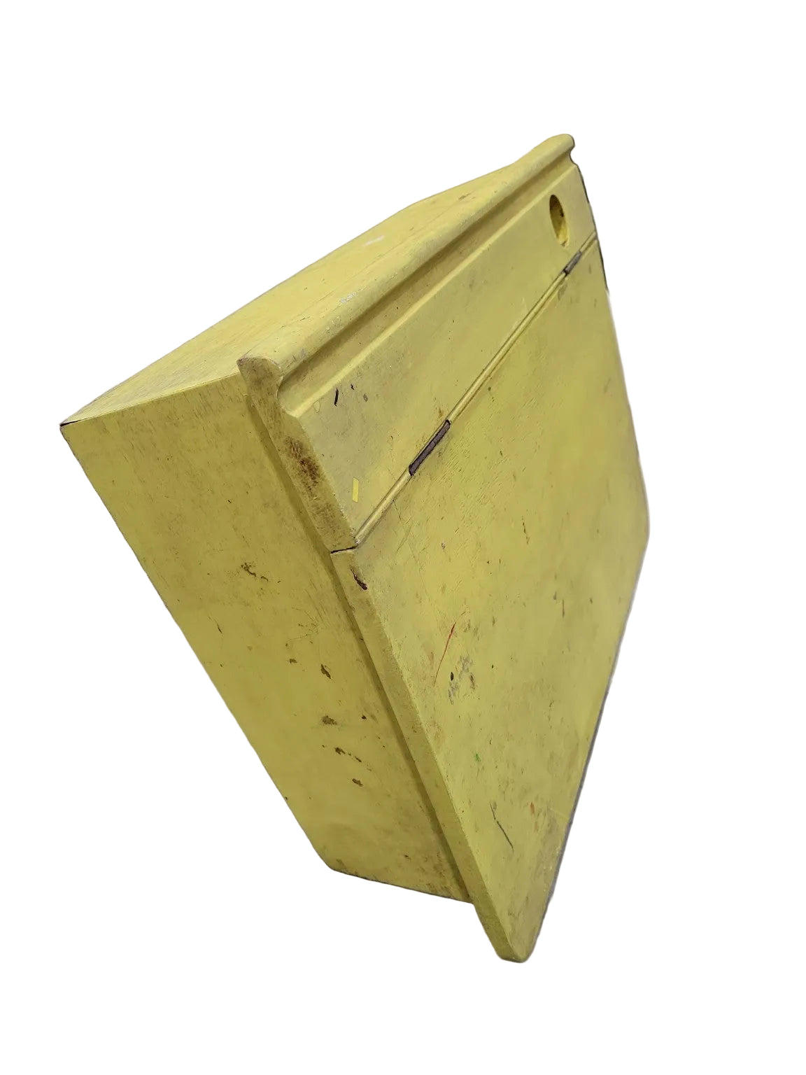 Vintage Wooden School Desk Top Storage Box – Yellow Lift Lid
