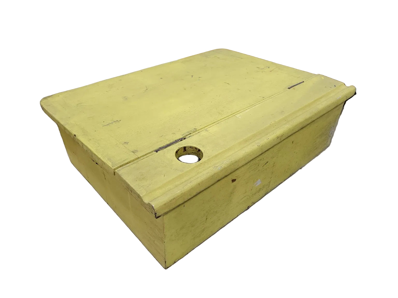 Vintage Wooden School Desk Top Storage Box – Yellow Lift Lid