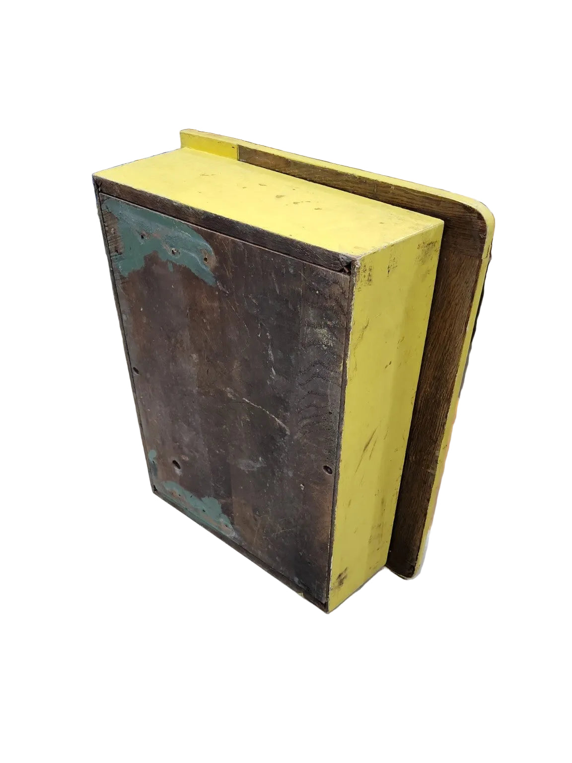 Vintage Wooden School Desk Top Storage Box – Yellow Lift Lid