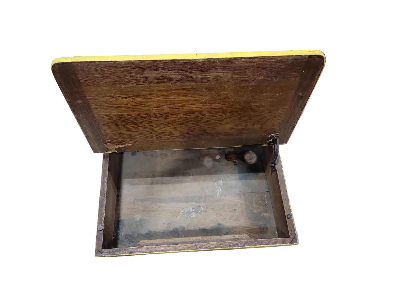 Vintage Wooden School Desk Top Storage Box – Yellow Lift Lid