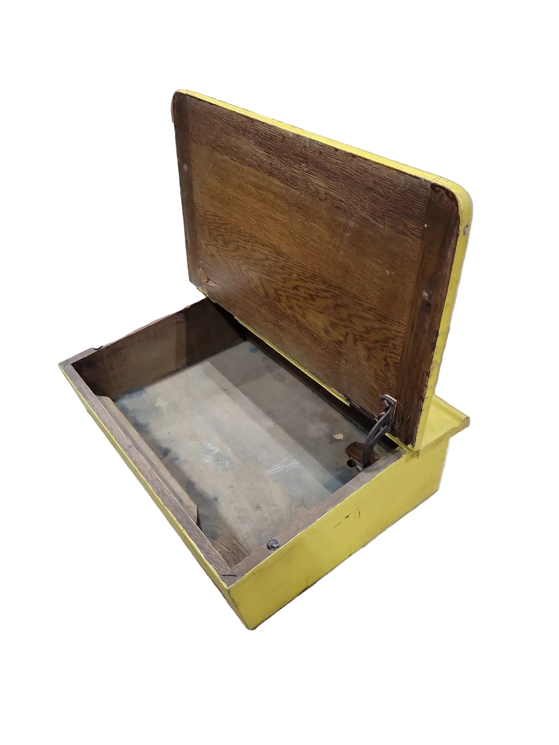 Vintage Wooden School Desk Top Storage Box – Yellow Lift Lid