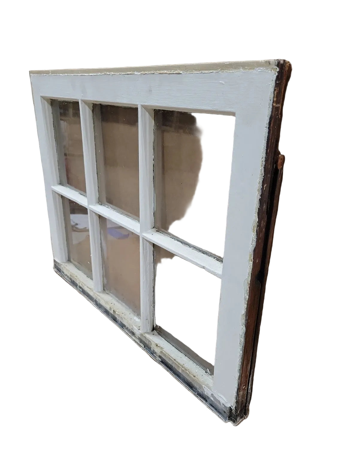 Vintage 6-Lite Wood Window Sash – White Painted Frame