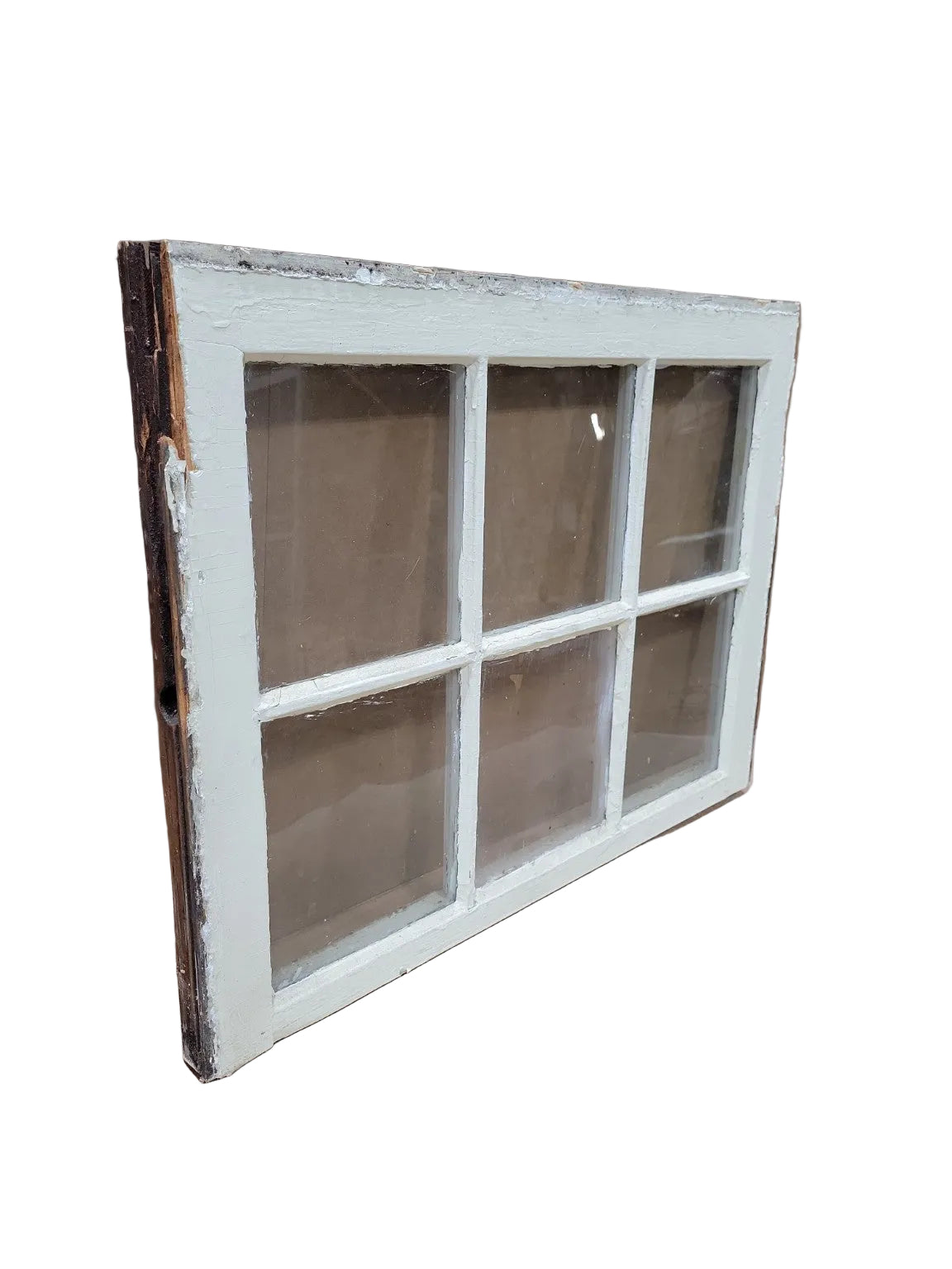 Vintage 6-Lite Wood Window Sash – White Painted Frame
