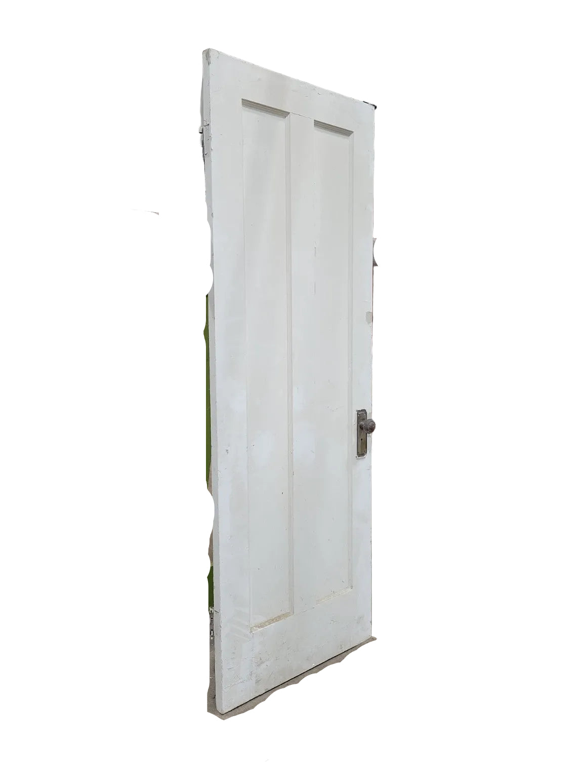 Vintage Narrow 2-Panel Wood Interior Door with Original Knob