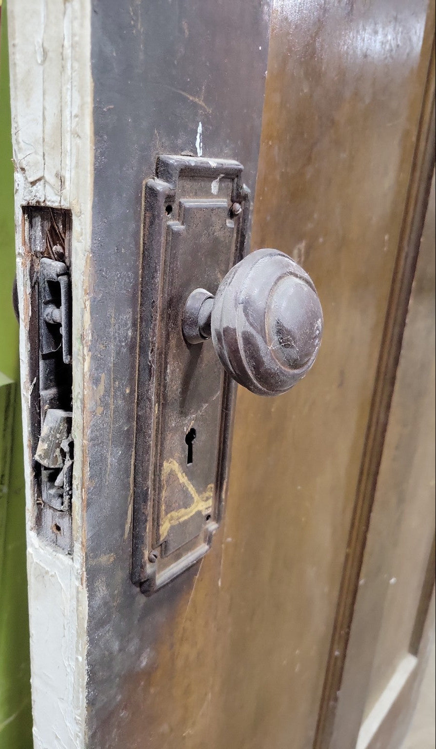 Antique 2-Panel Solid Wood Interior Door with Original Hardware