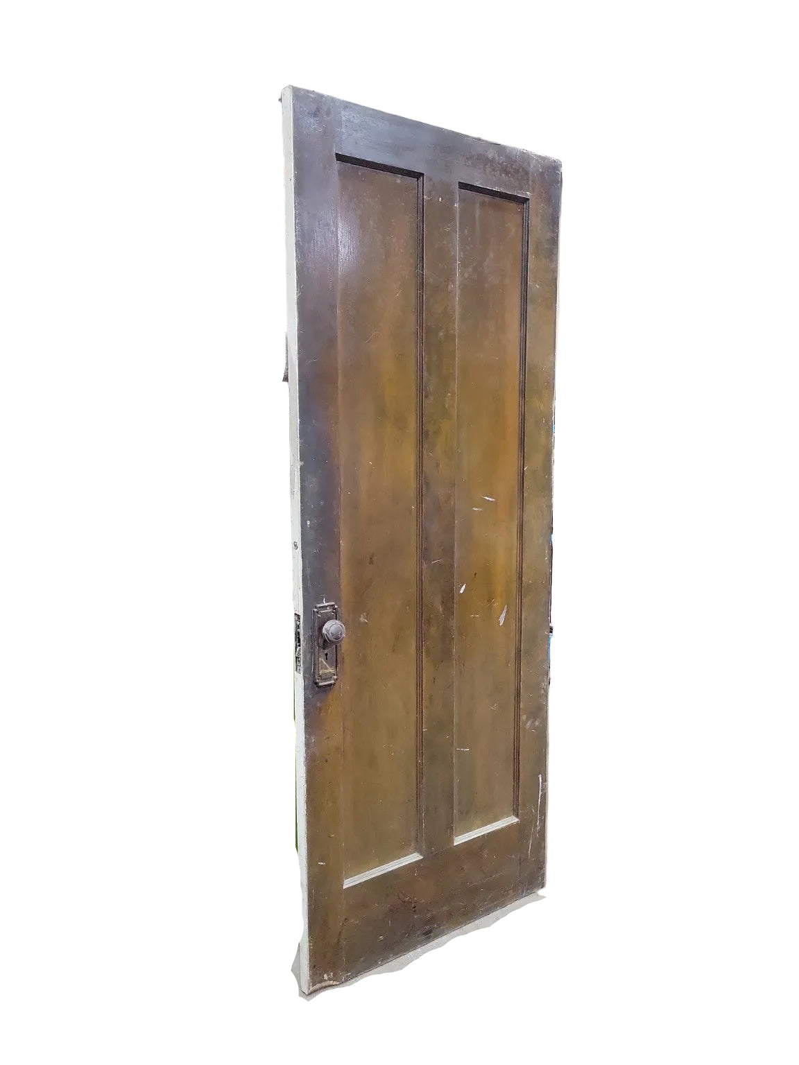 Antique 2-Panel Solid Wood Interior Door with Original Hardware