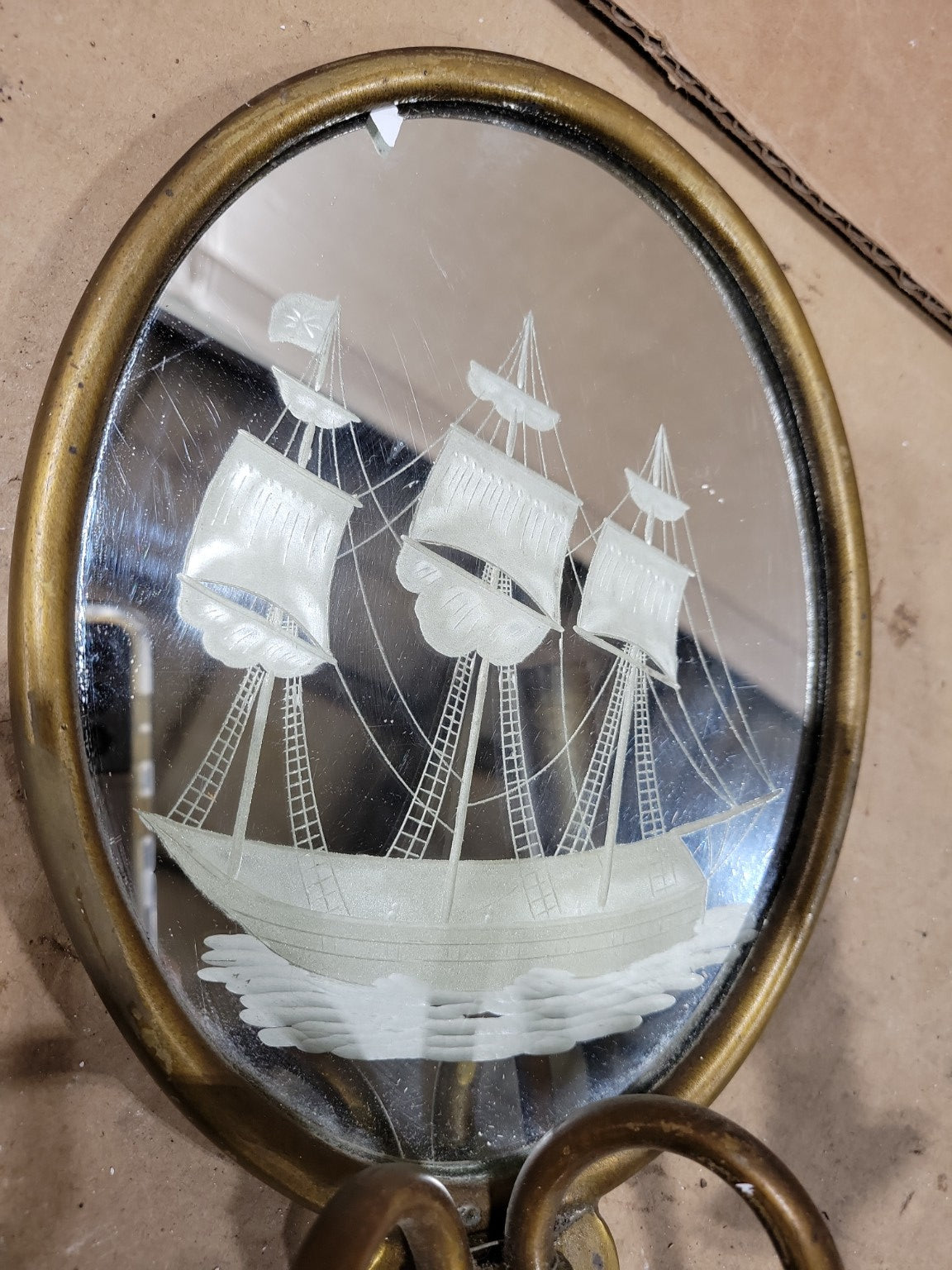 Vintage Allegheny Brass Nautical Ship Sconce – Etched Glass