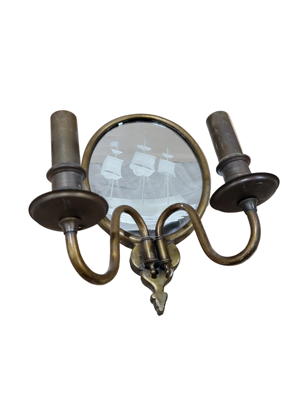 Vintage Allegheny Brass Nautical Ship Sconce – Etched Glass