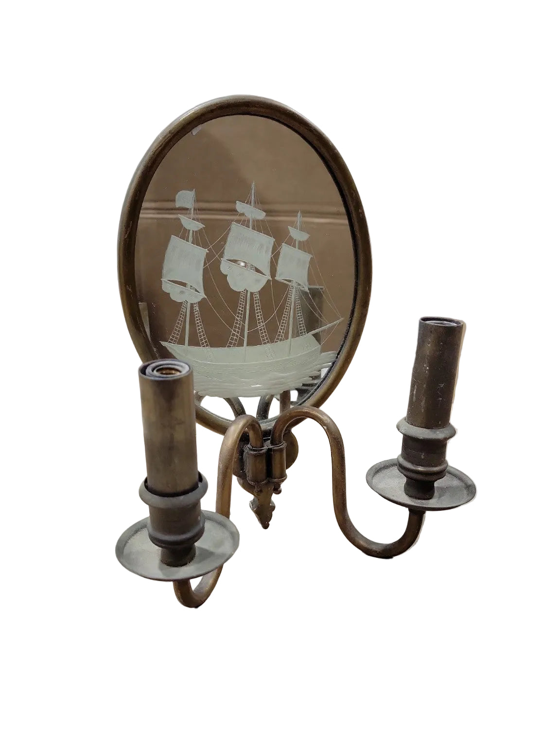 Vintage Allegheny Brass Nautical Ship Sconce – Etched Glass