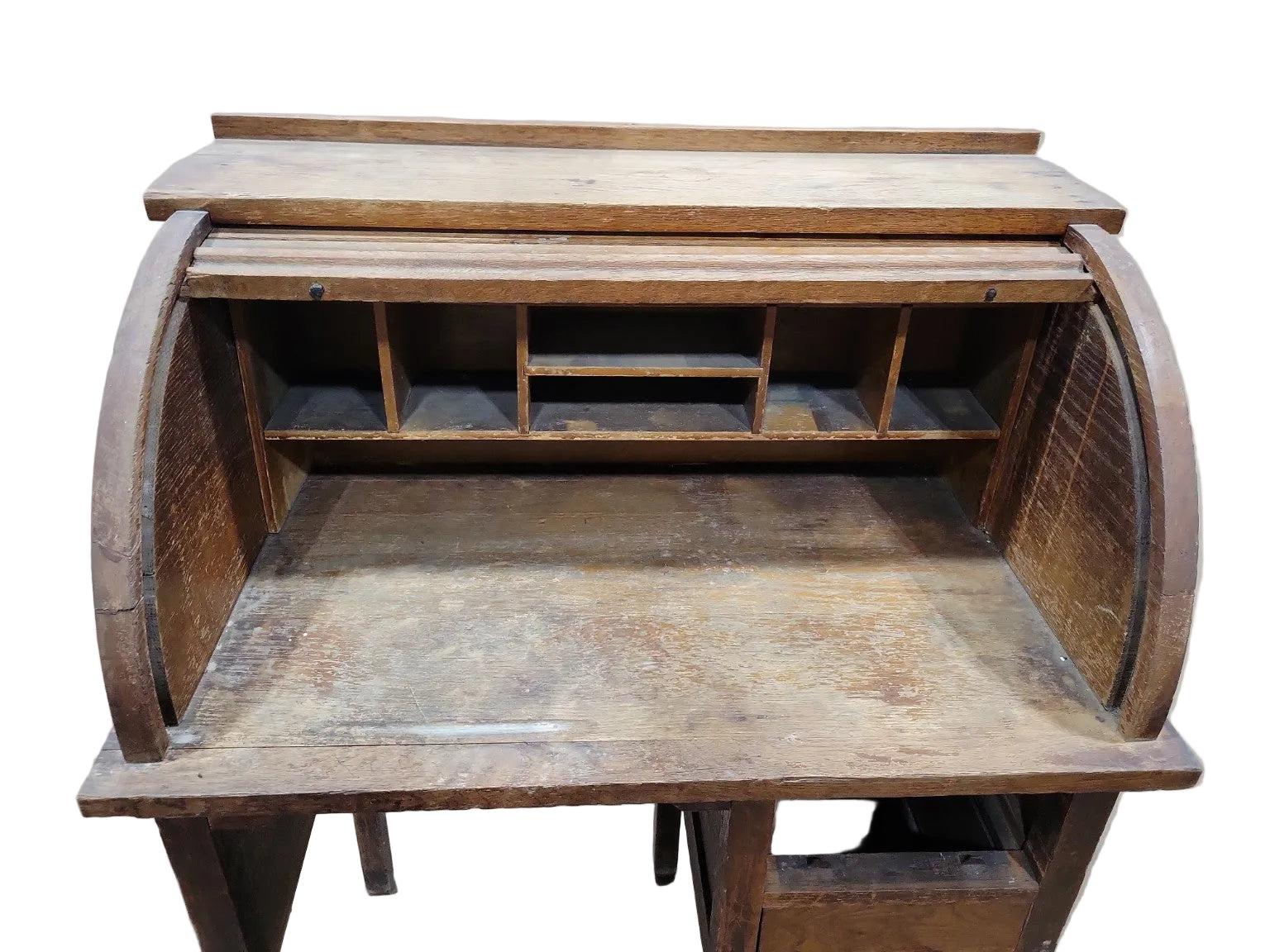 Antique Oak Roll Top Desk with Organizer Cubbies