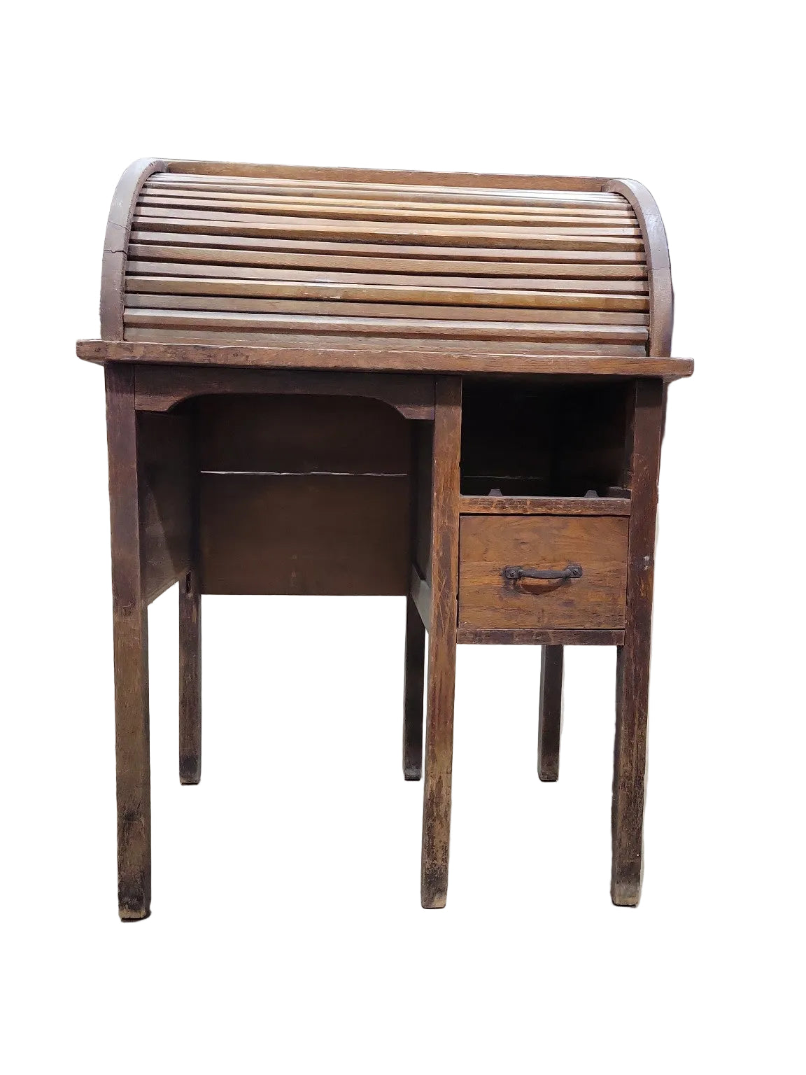 Antique Oak Roll Top Desk with Organizer Cubbies