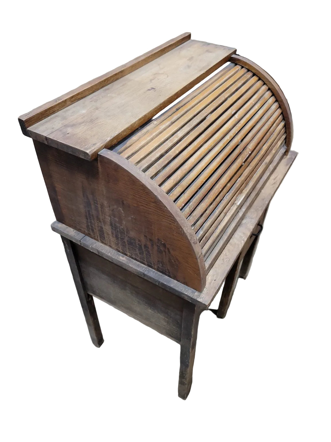Antique Oak Roll Top Desk with Organizer Cubbies