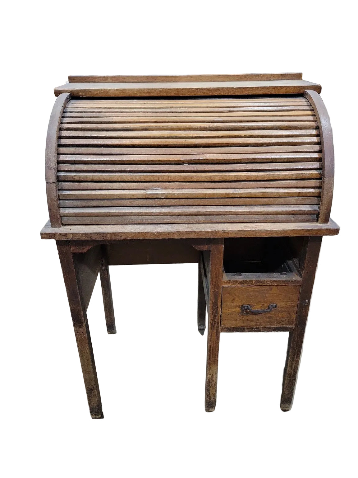 Antique Oak Roll Top Desk with Organizer Cubbies