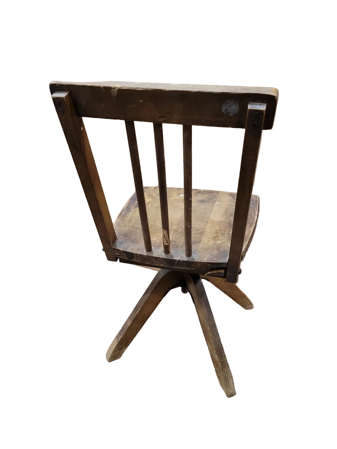 Antique Industrial Adjustable Swivel Chair – Wood & Iron Base