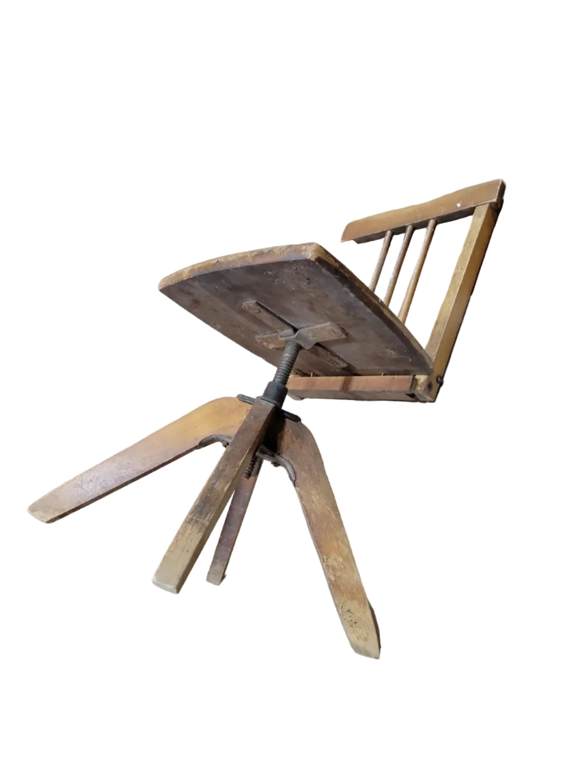 Antique Industrial Adjustable Swivel Chair – Wood & Iron Base