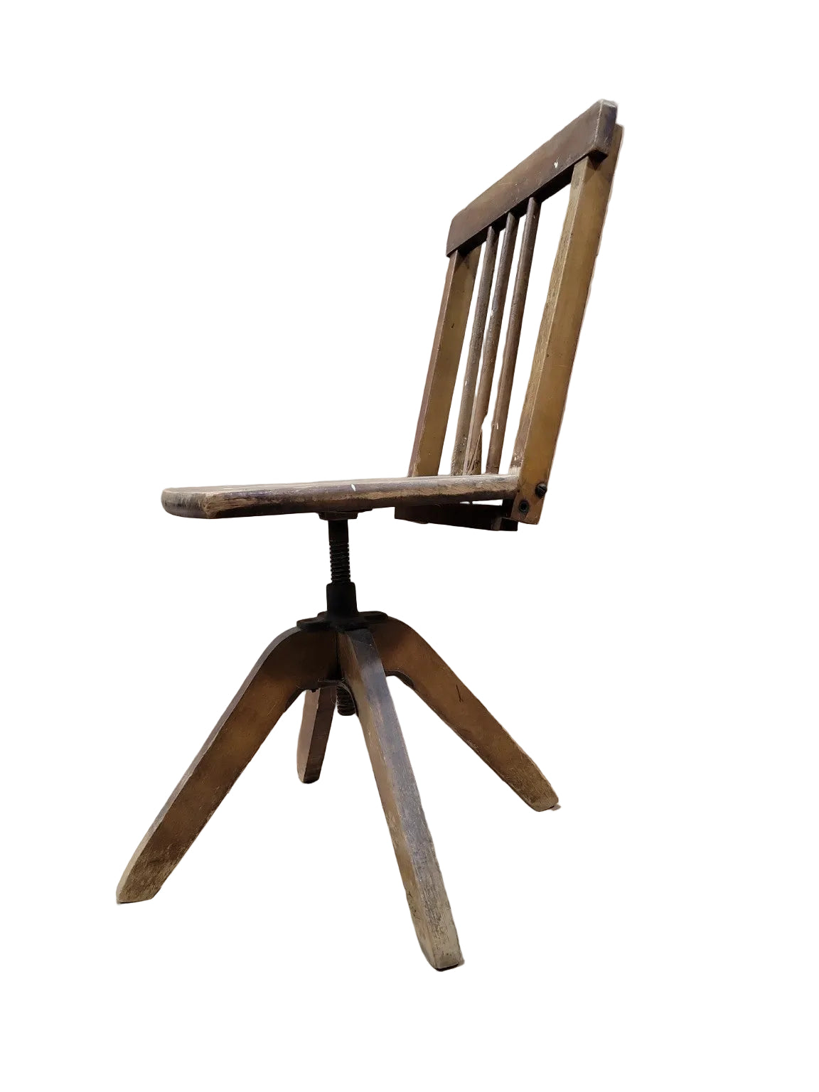 Antique Industrial Adjustable Swivel Chair – Wood & Iron Base