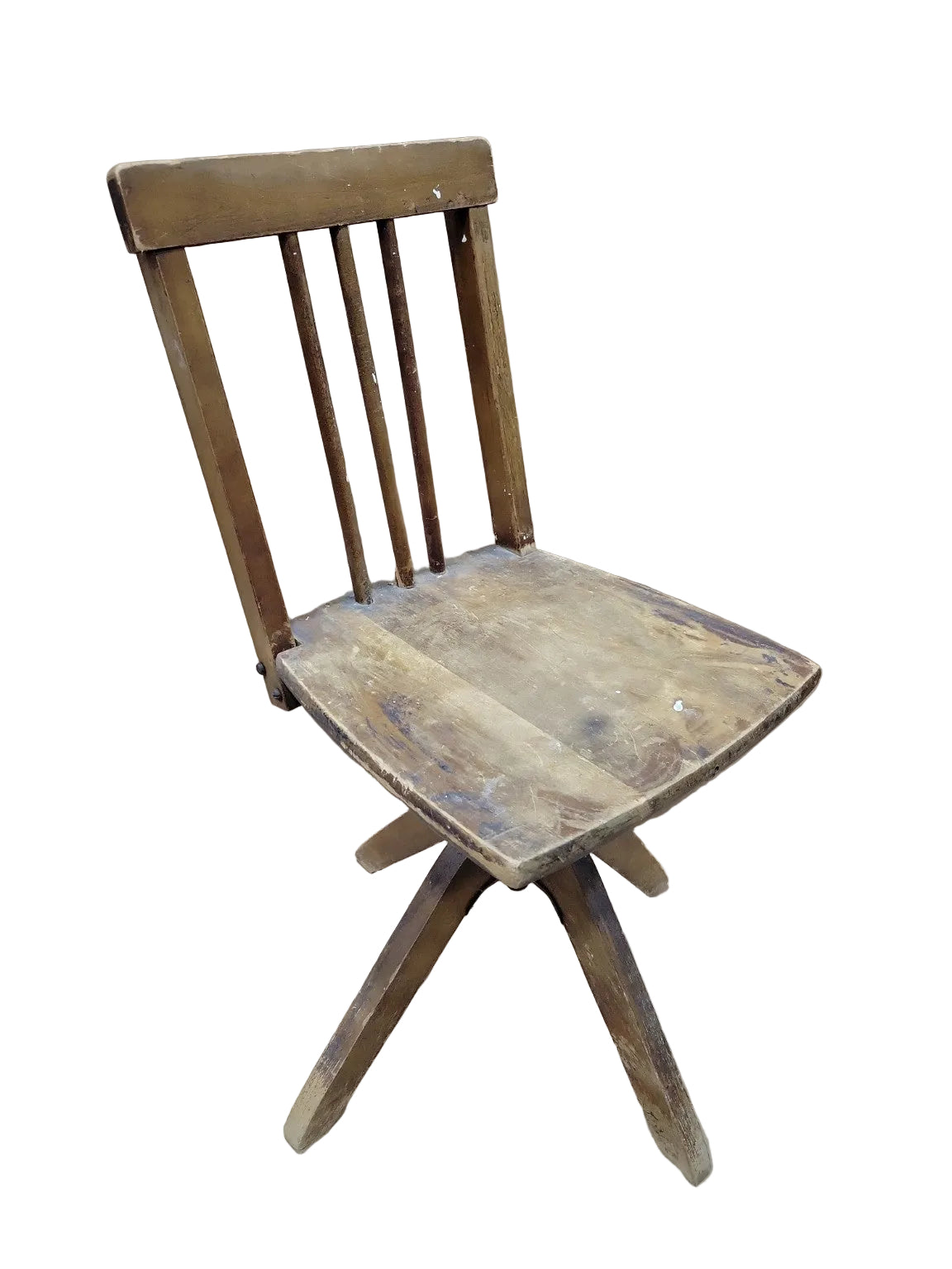 Antique Industrial Adjustable Swivel Chair – Wood & Iron Base
