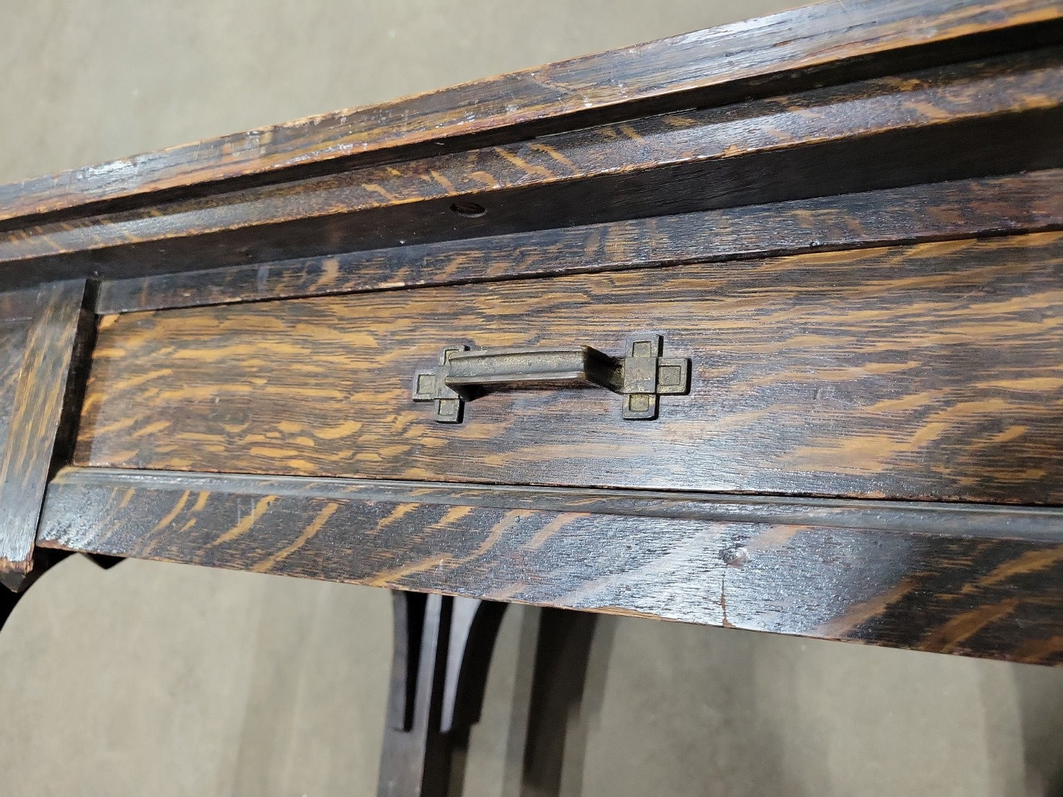 Antique Mission Oak Library Table with Drawer & Casters