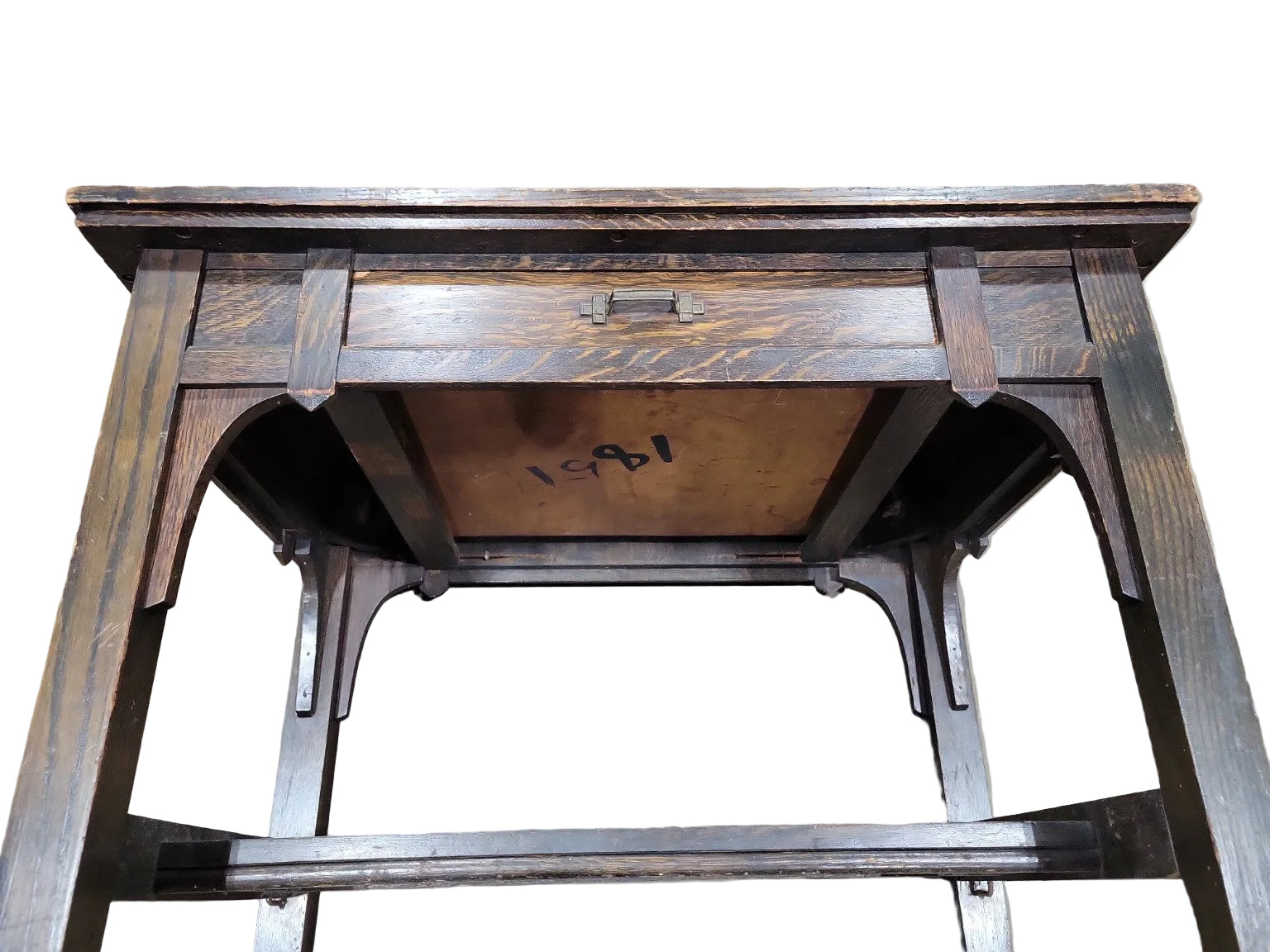 Antique Mission Oak Library Table with Drawer & Casters