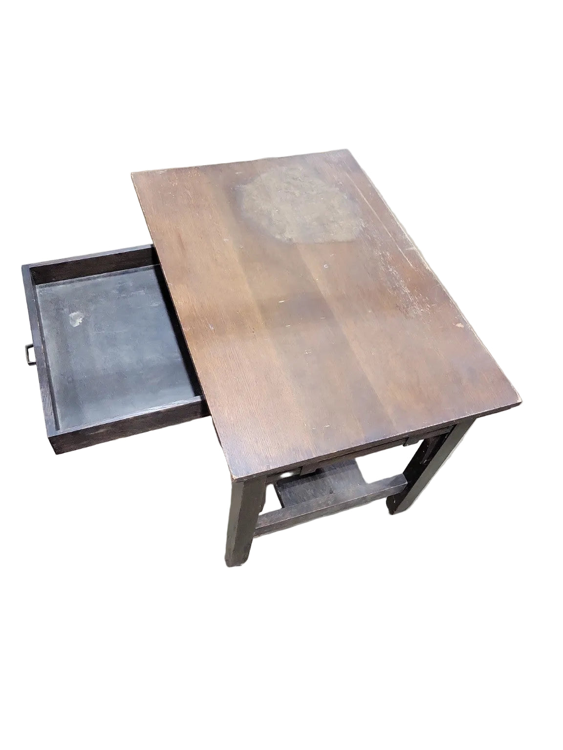 Antique Mission Oak Library Table with Drawer & Casters