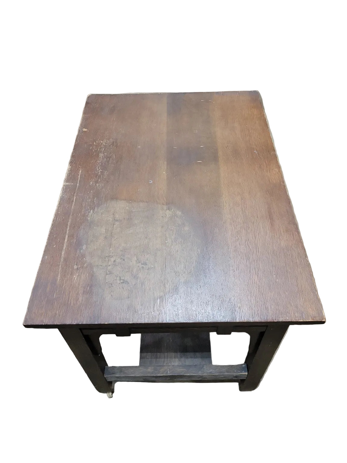 Antique Mission Oak Library Table with Drawer & Casters