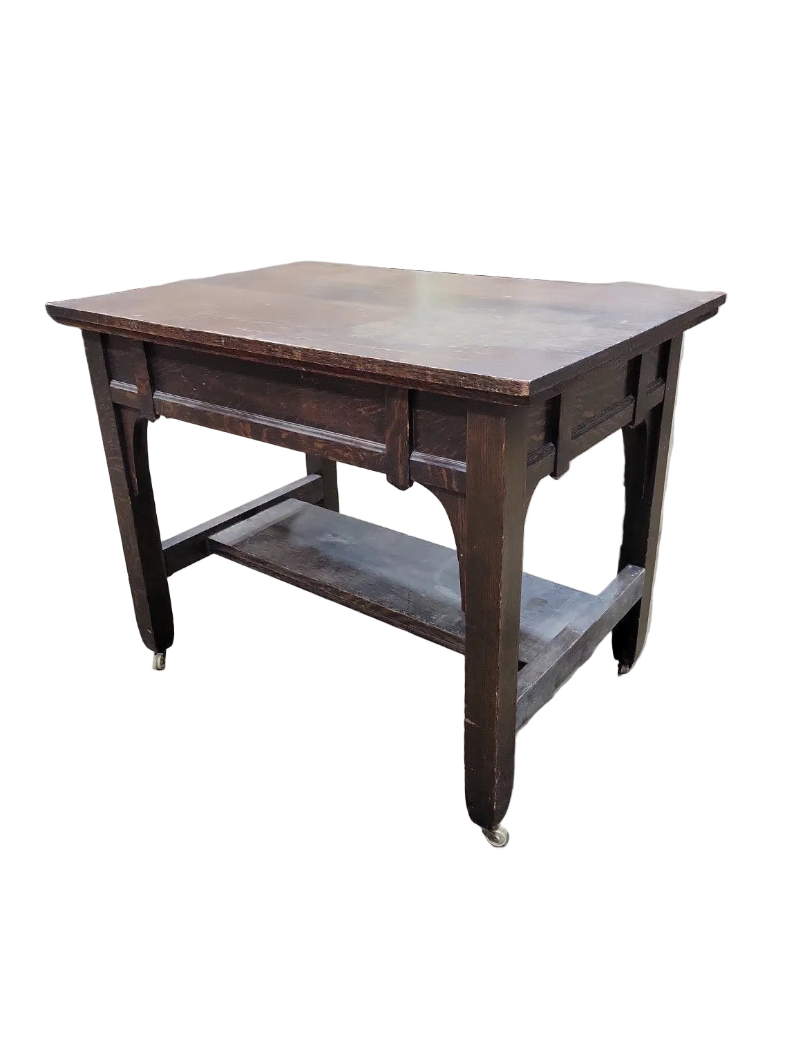 Antique Mission Oak Library Table with Drawer & Casters