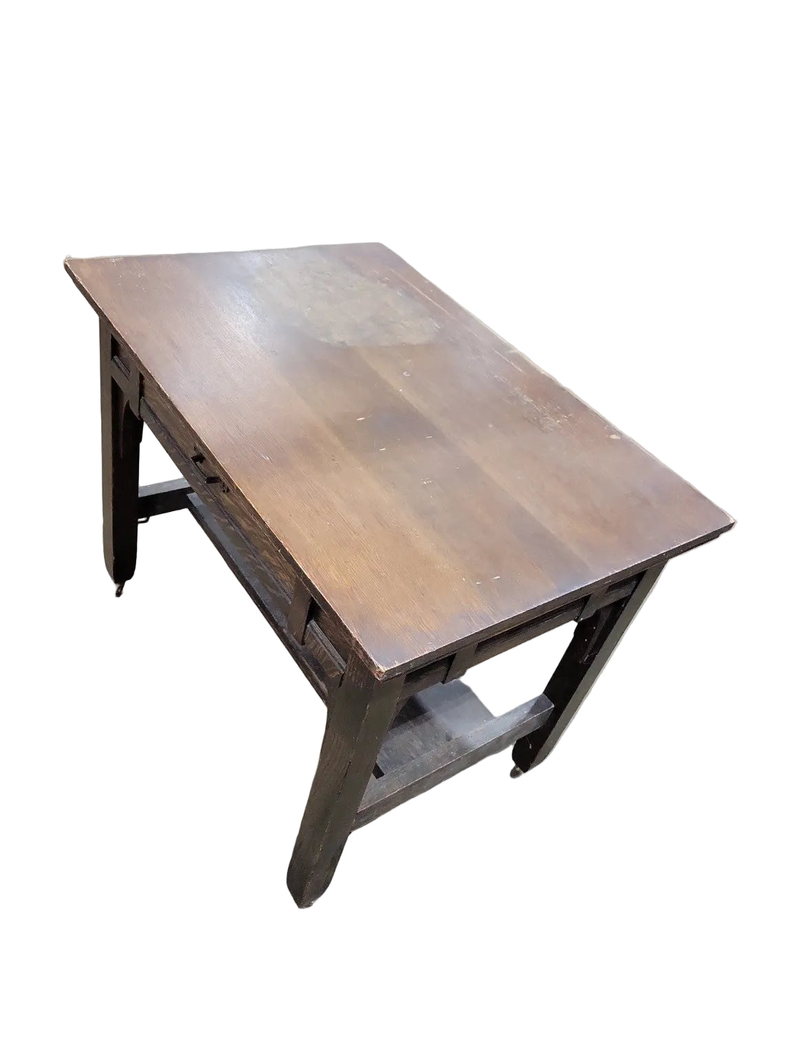 Antique Mission Oak Library Table with Drawer & Casters