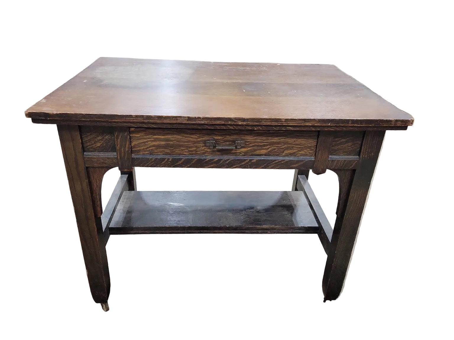 Antique Mission Oak Library Table with Drawer & Casters