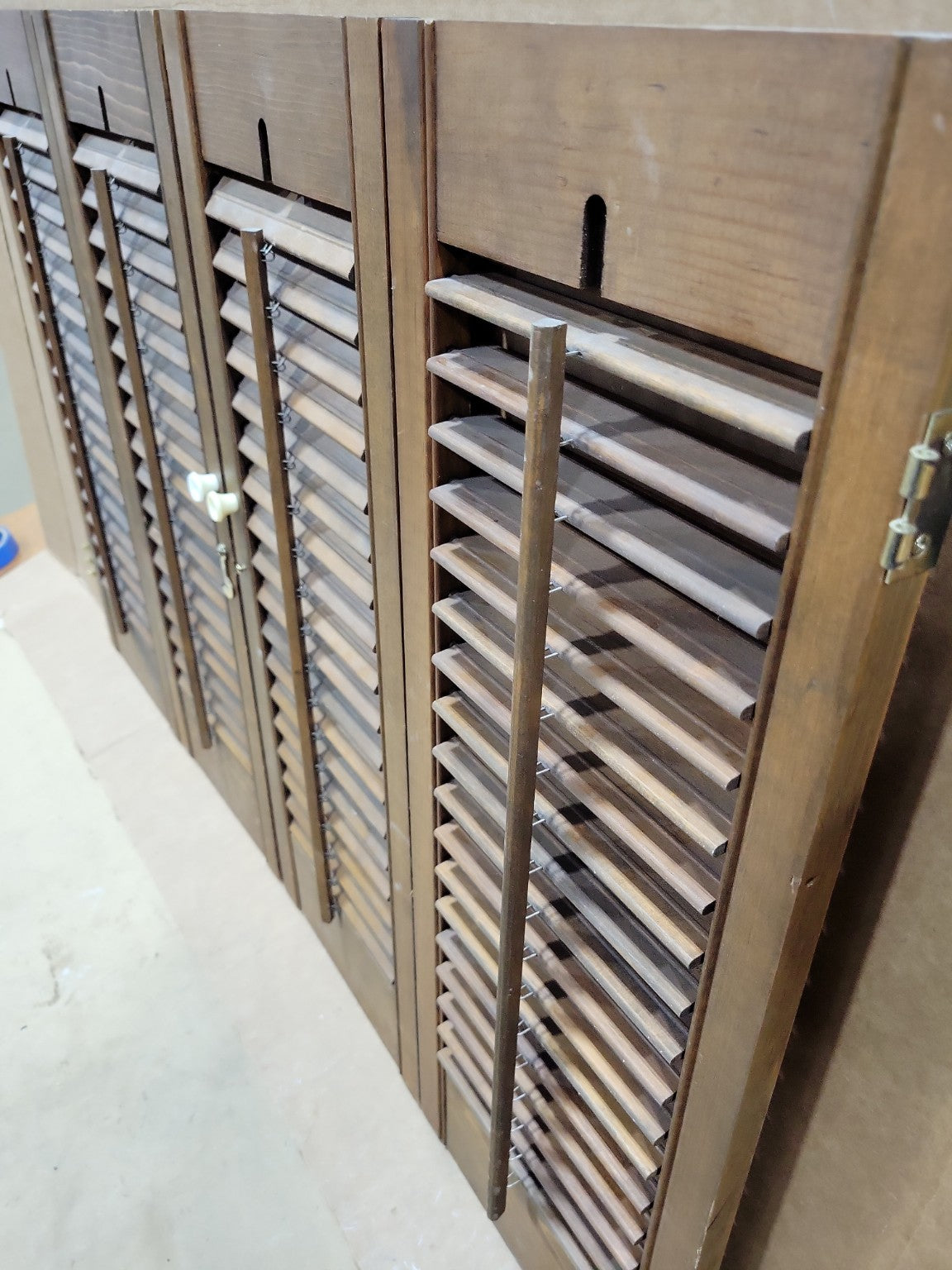 Vintage Wood Louvered Shutter Folding Screen