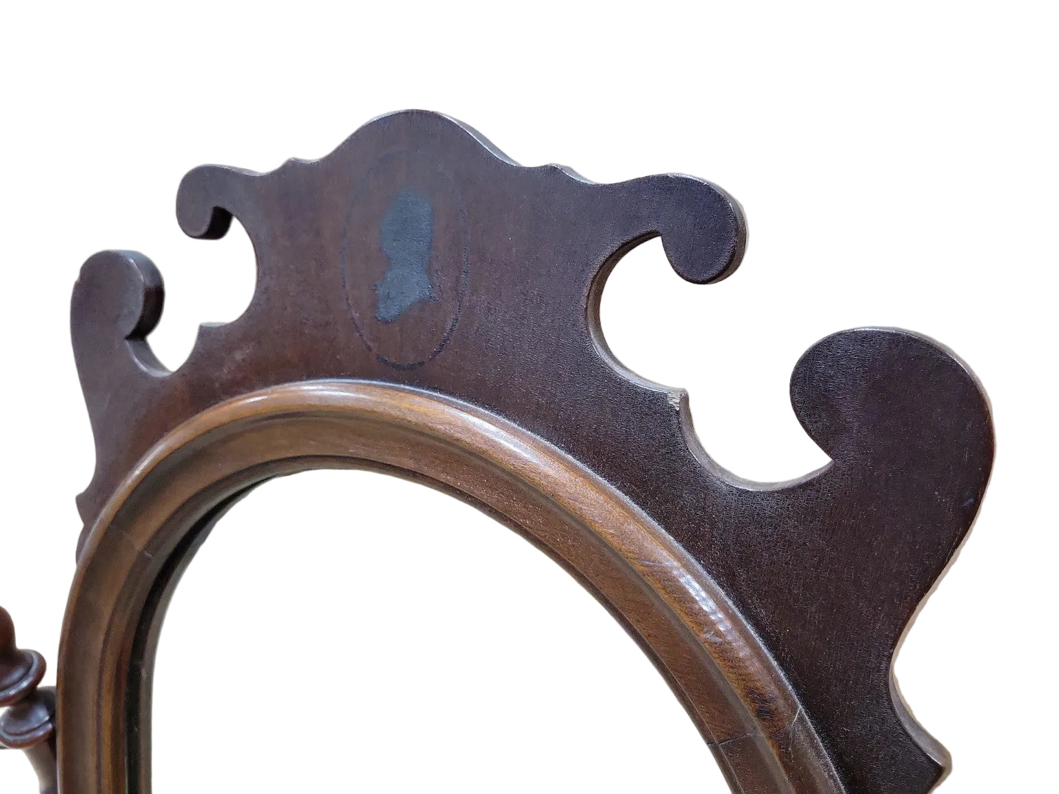 Vintage Mahogany Tabletop Vanity Mirror with Scalloped Crest