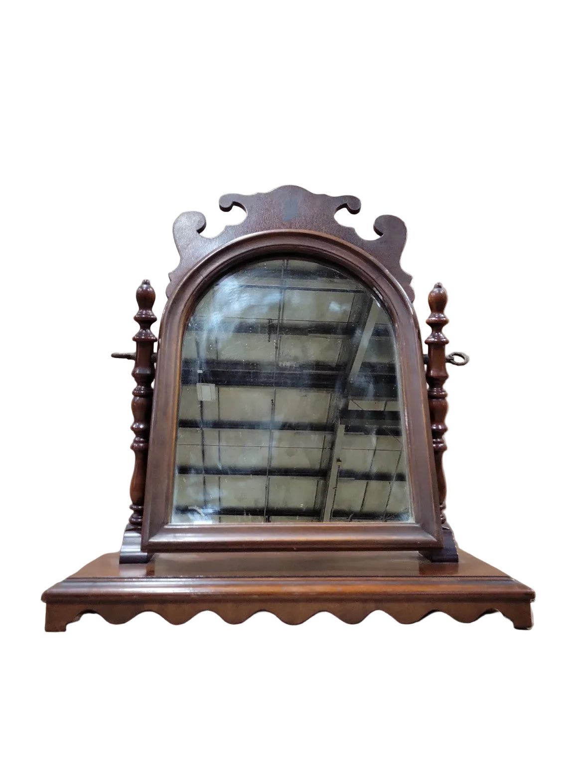 Vintage Mahogany Tabletop Vanity Mirror with Scalloped Crest