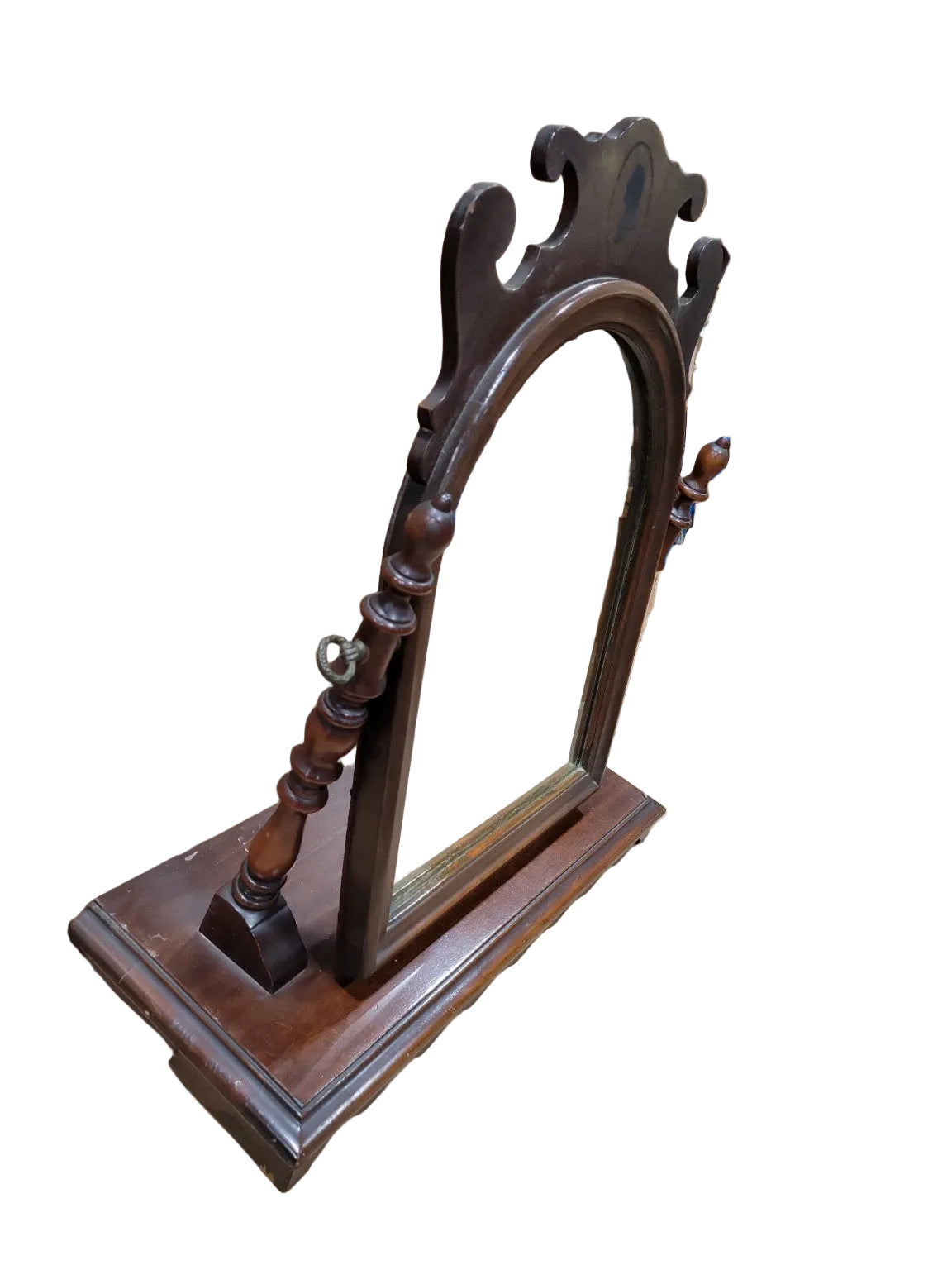 Vintage Mahogany Tabletop Vanity Mirror with Scalloped Crest