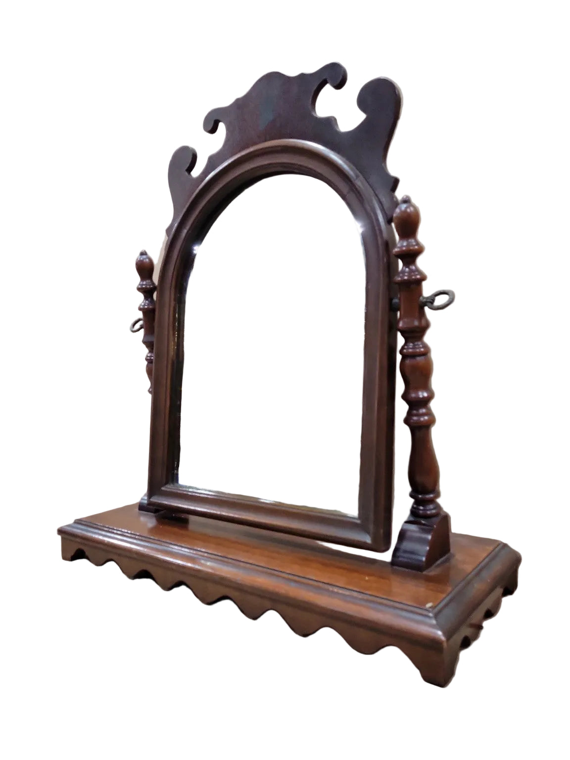 Vintage Mahogany Tabletop Vanity Mirror with Scalloped Crest