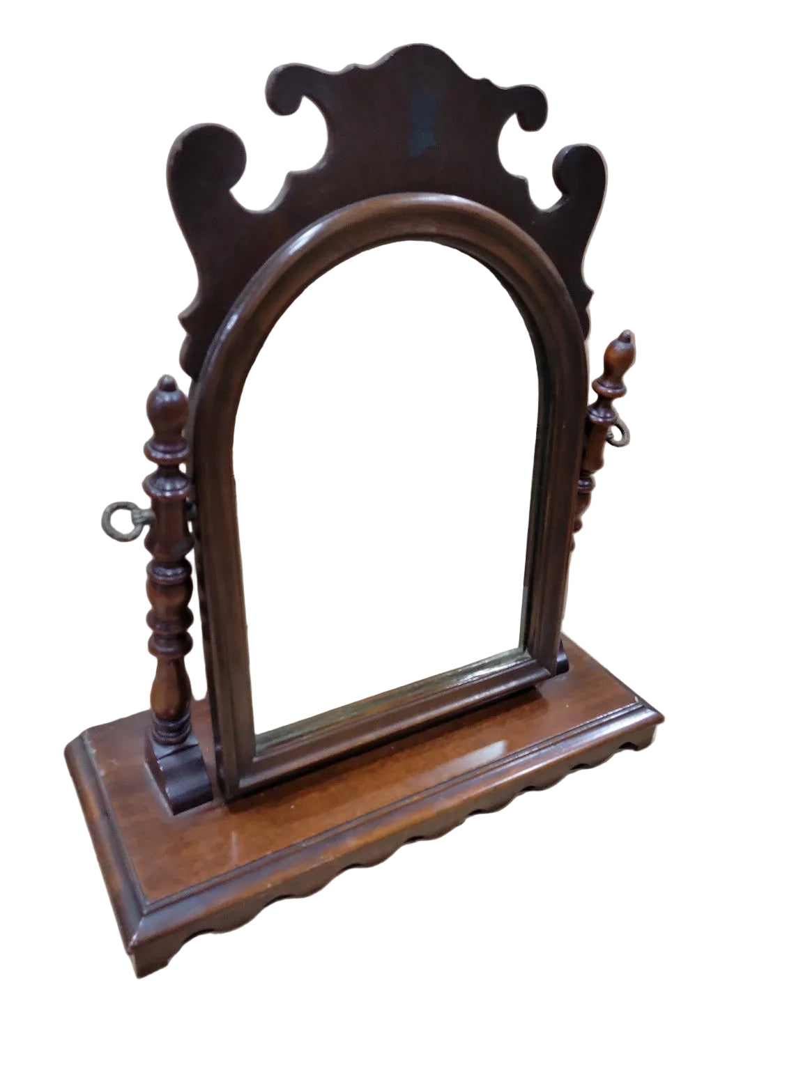 Vintage Mahogany Tabletop Vanity Mirror with Scalloped Crest
