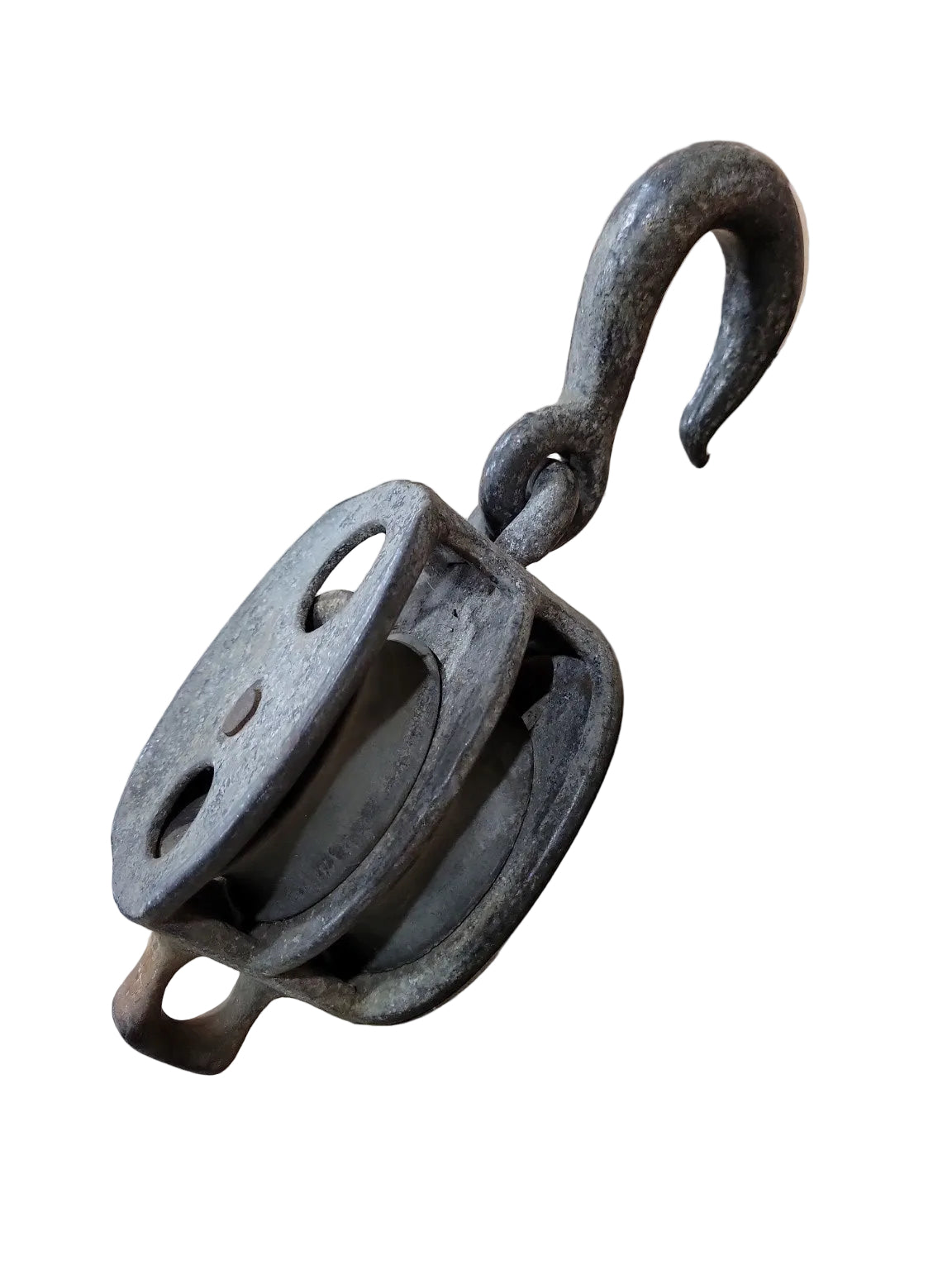 Vintage Cast Iron Utility Pulley Block with Swivel Hook