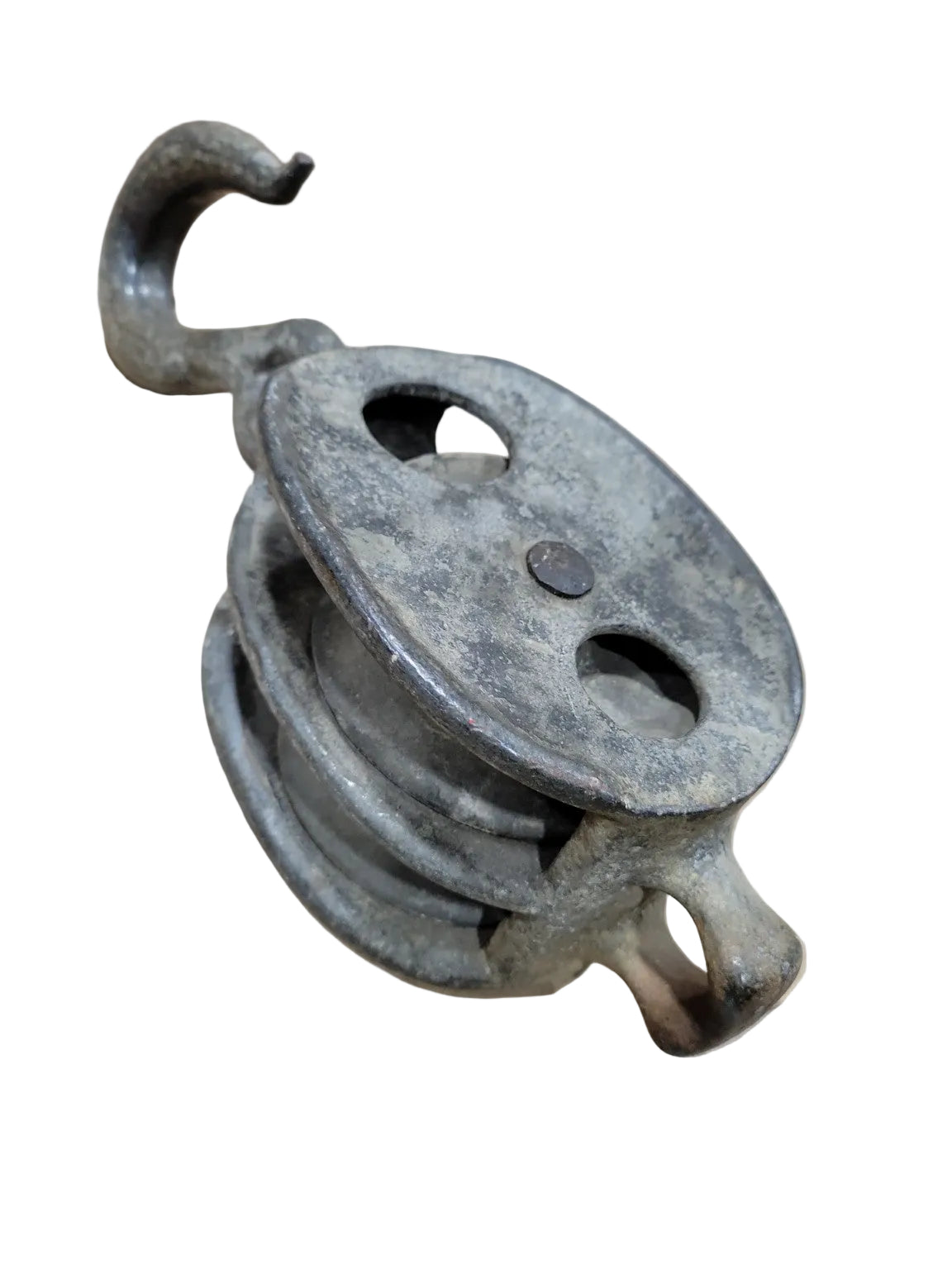 Vintage Cast Iron Utility Pulley Block with Swivel Hook