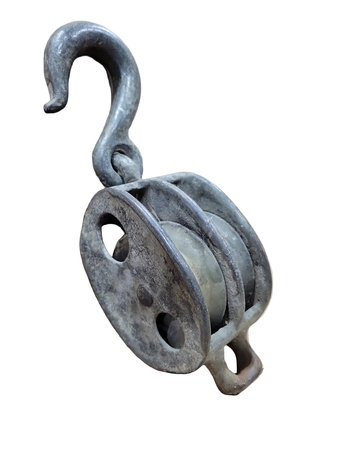 Vintage Cast Iron Utility Pulley Block with Swivel Hook