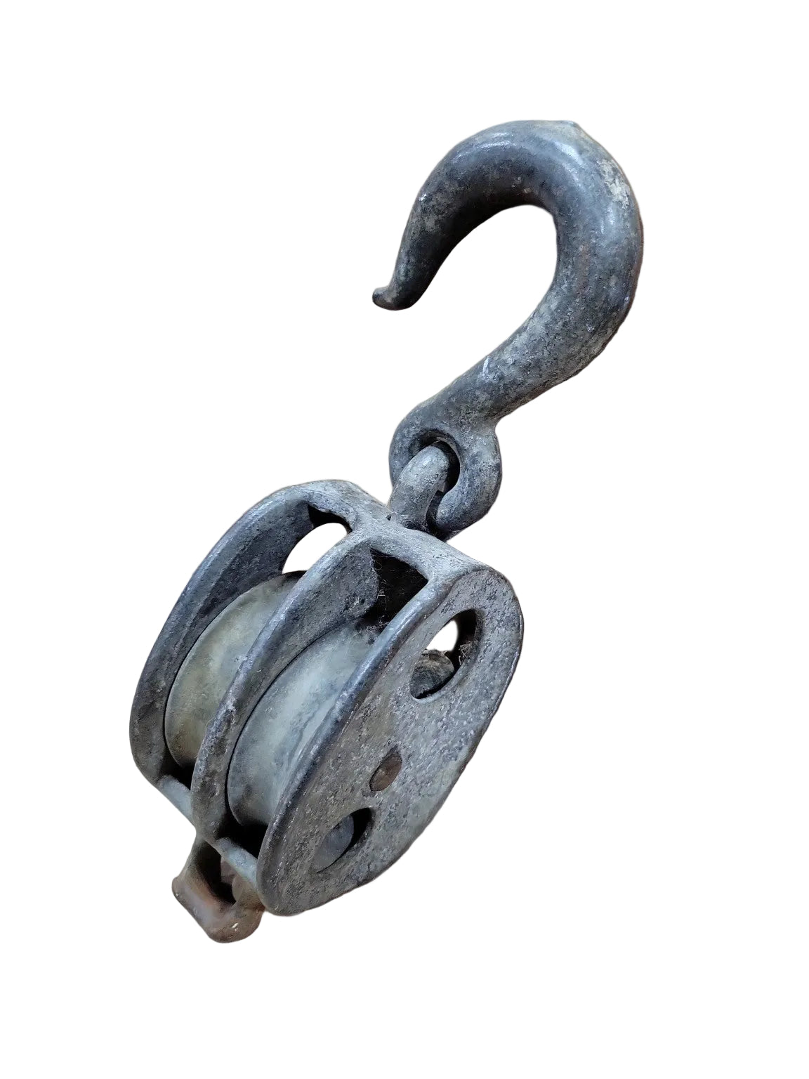 Vintage Cast Iron Utility Pulley Block with Swivel Hook