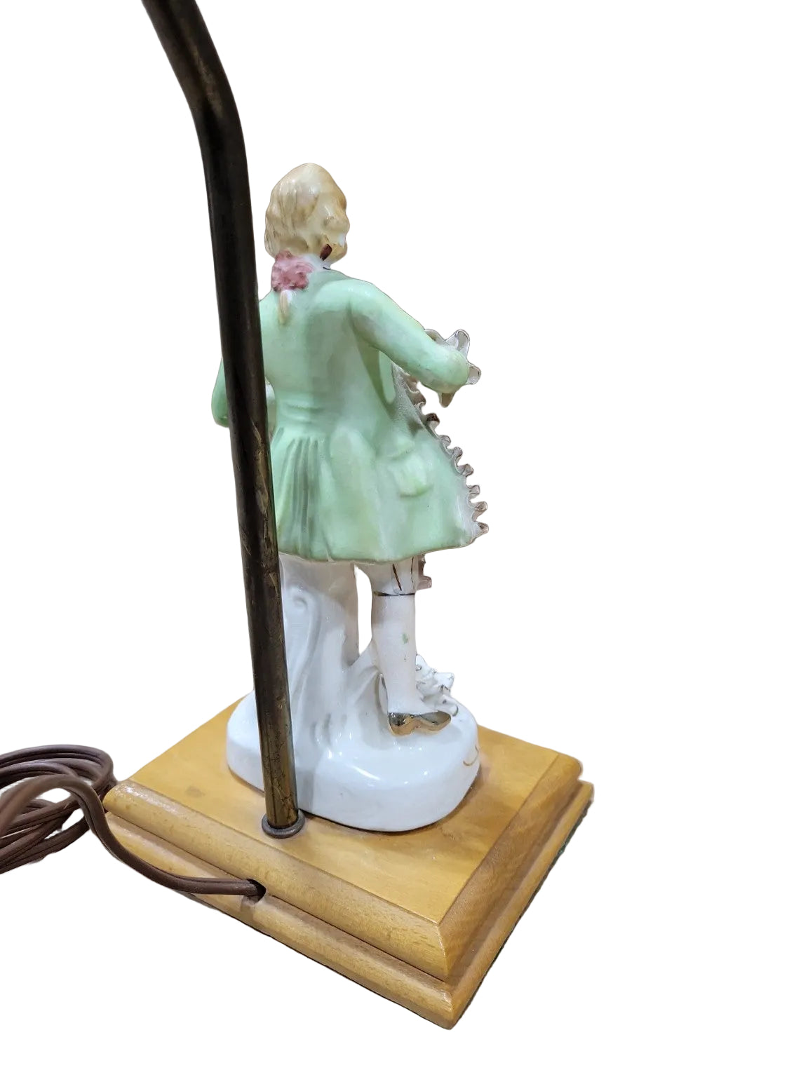 Vintage Porcelain Figural Table Lamp with Pleated Shade