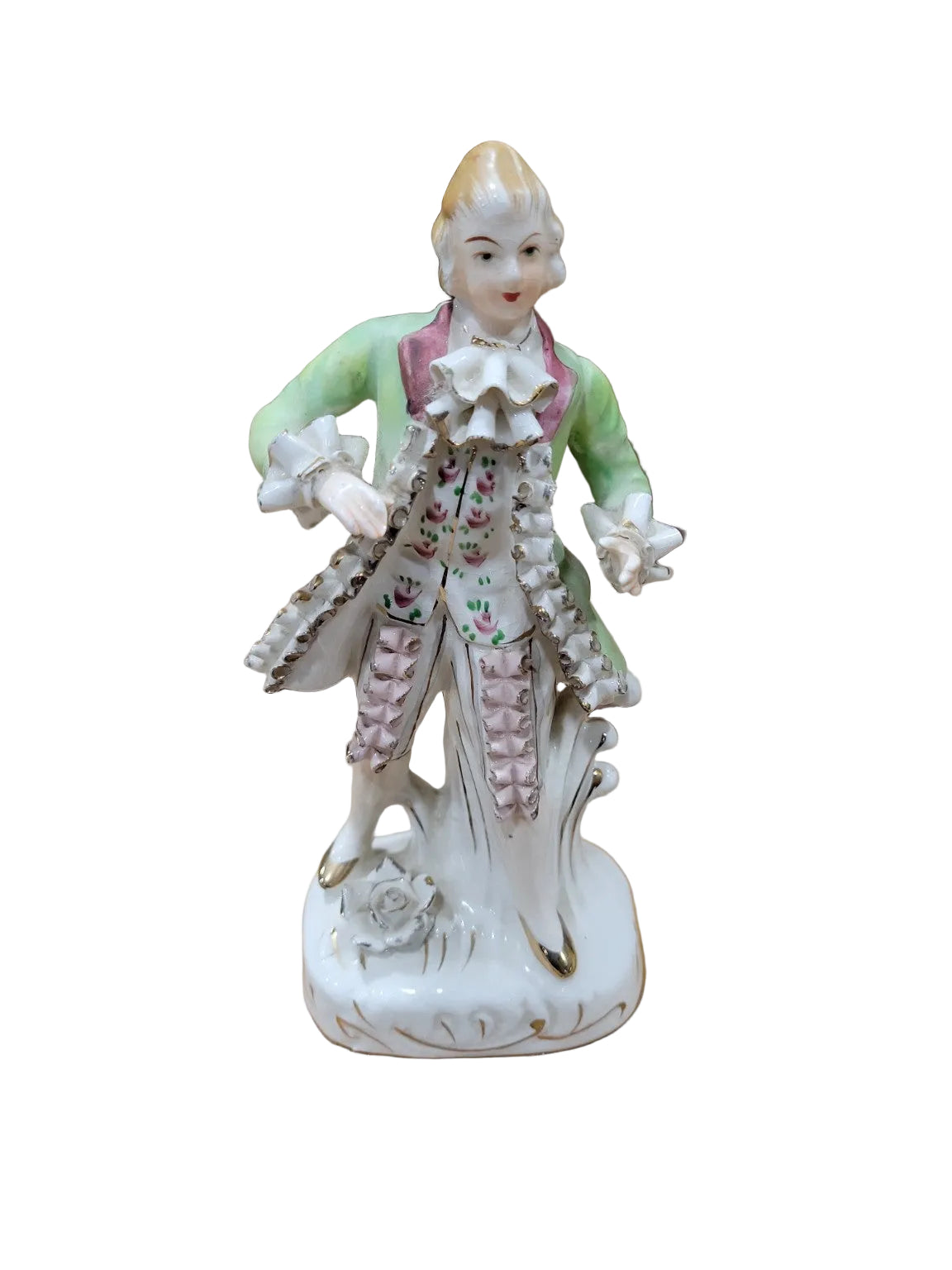 Vintage Porcelain Figural Table Lamp with Pleated Shade