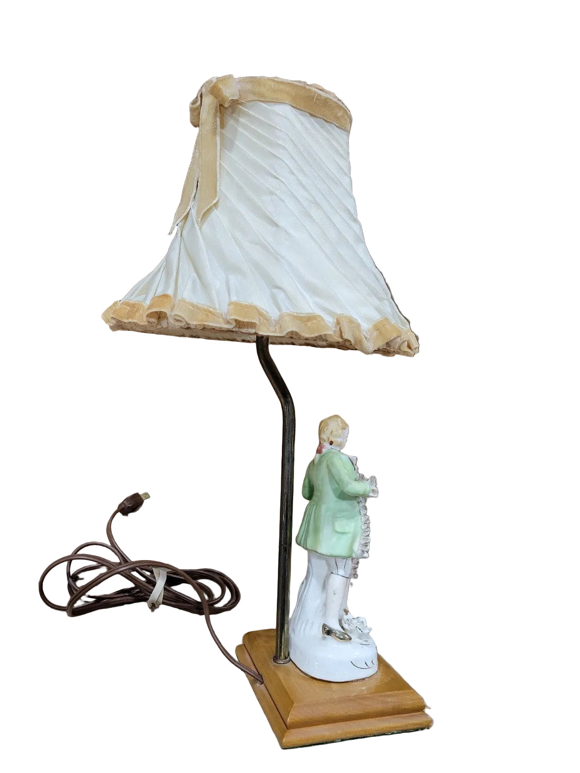 Vintage Porcelain Figural Table Lamp with Pleated Shade