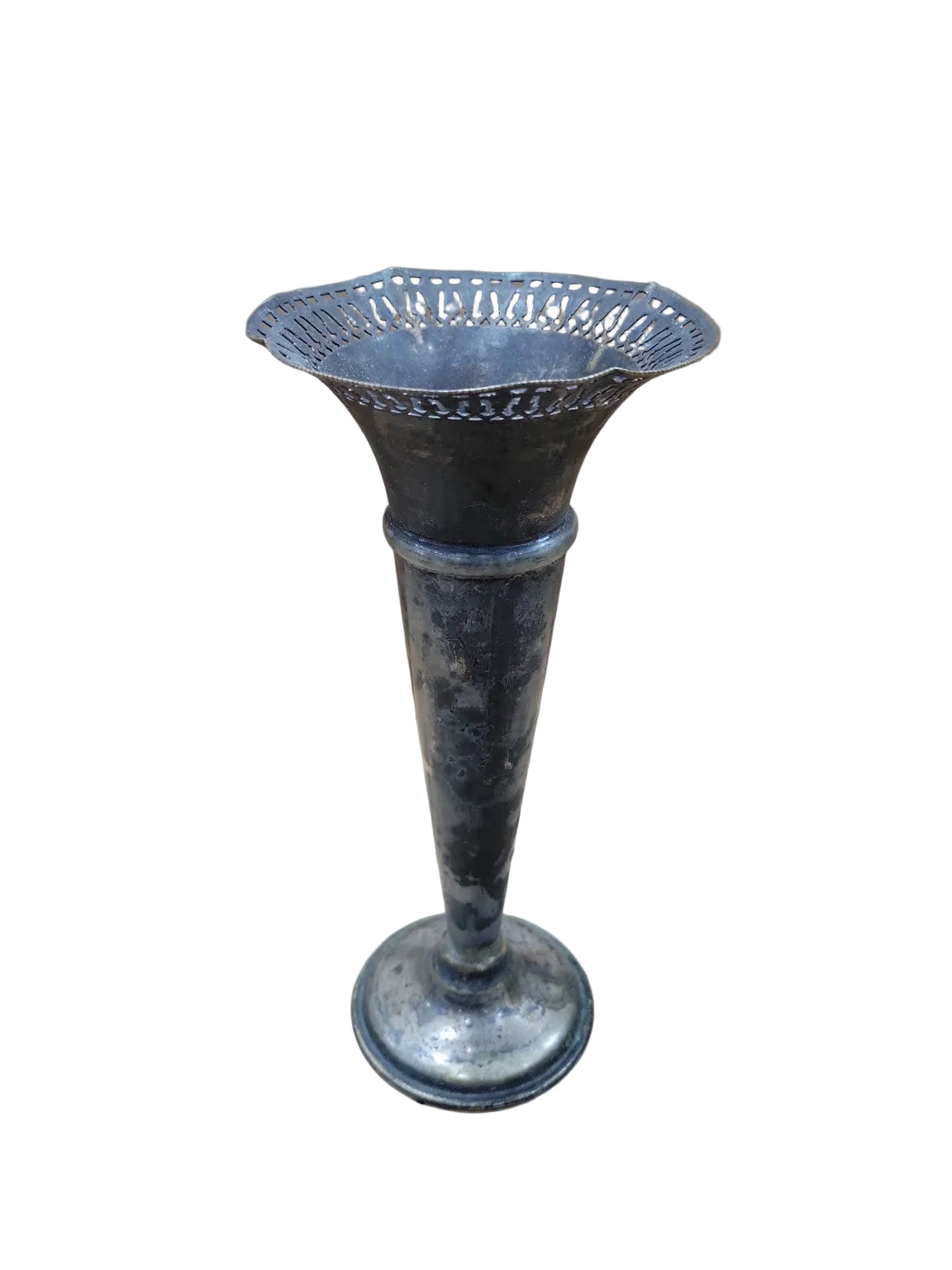 Antique Meriden Silver Plate Trumpet Vase – Pierced Rim