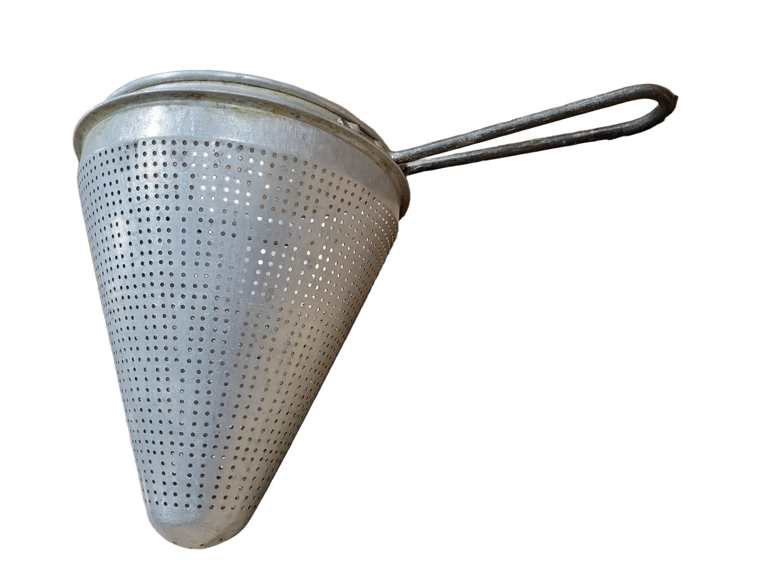 Vintage Aluminum Cone Colander Strainer with Wire Handle