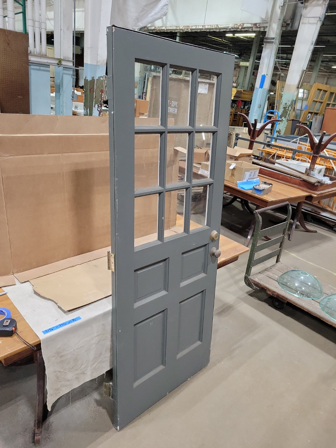 Vintage 9-Lite Painted Wood Entry Door