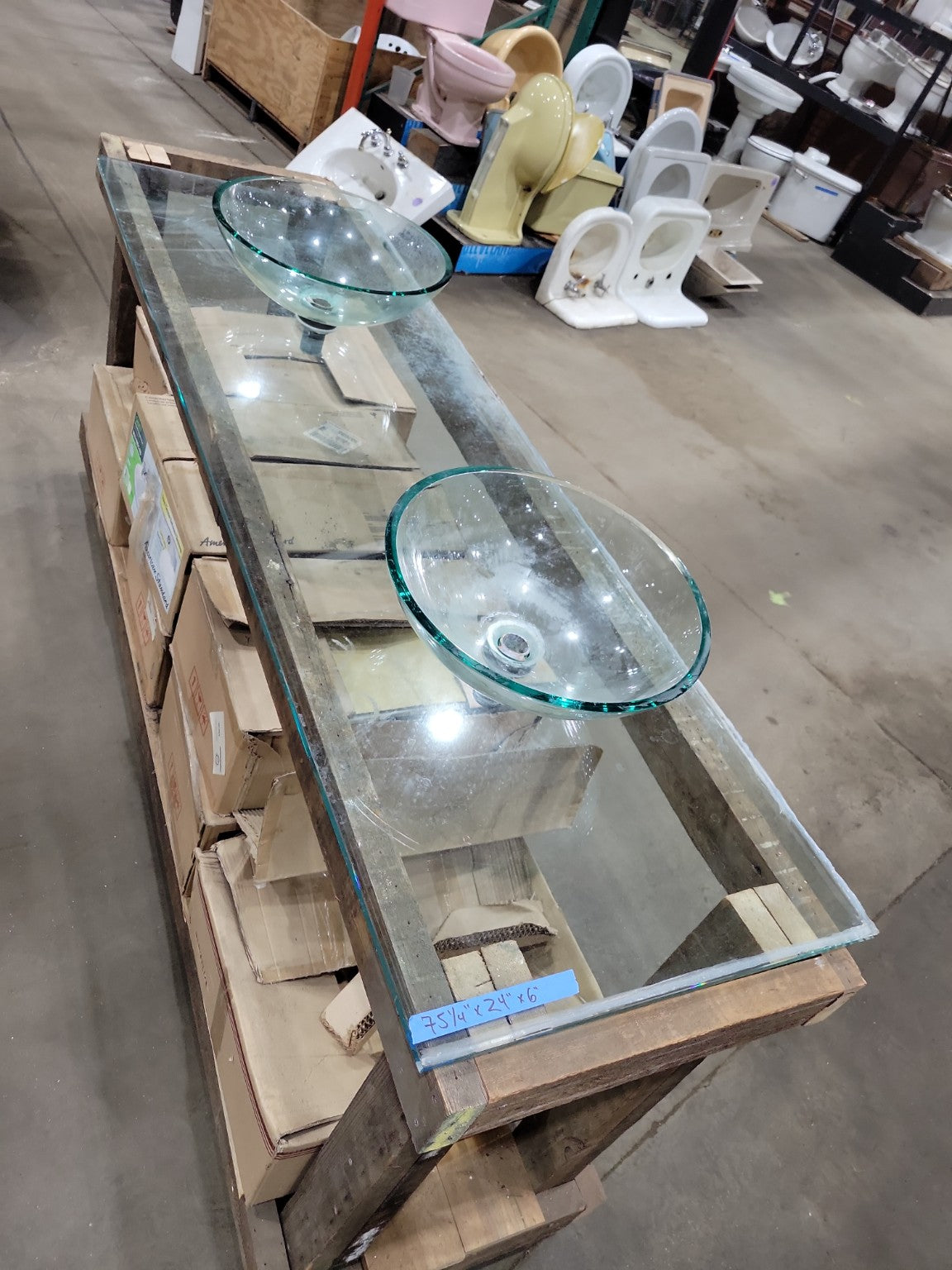 Industrial Glass Double Vessel Sink Countertop